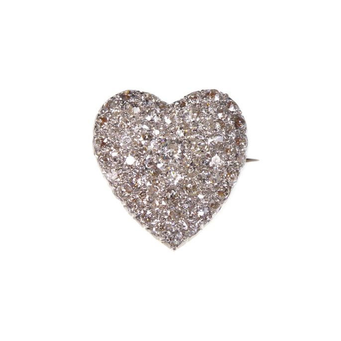 Antique pave set diamond heart brooch-pendant | MasterArt